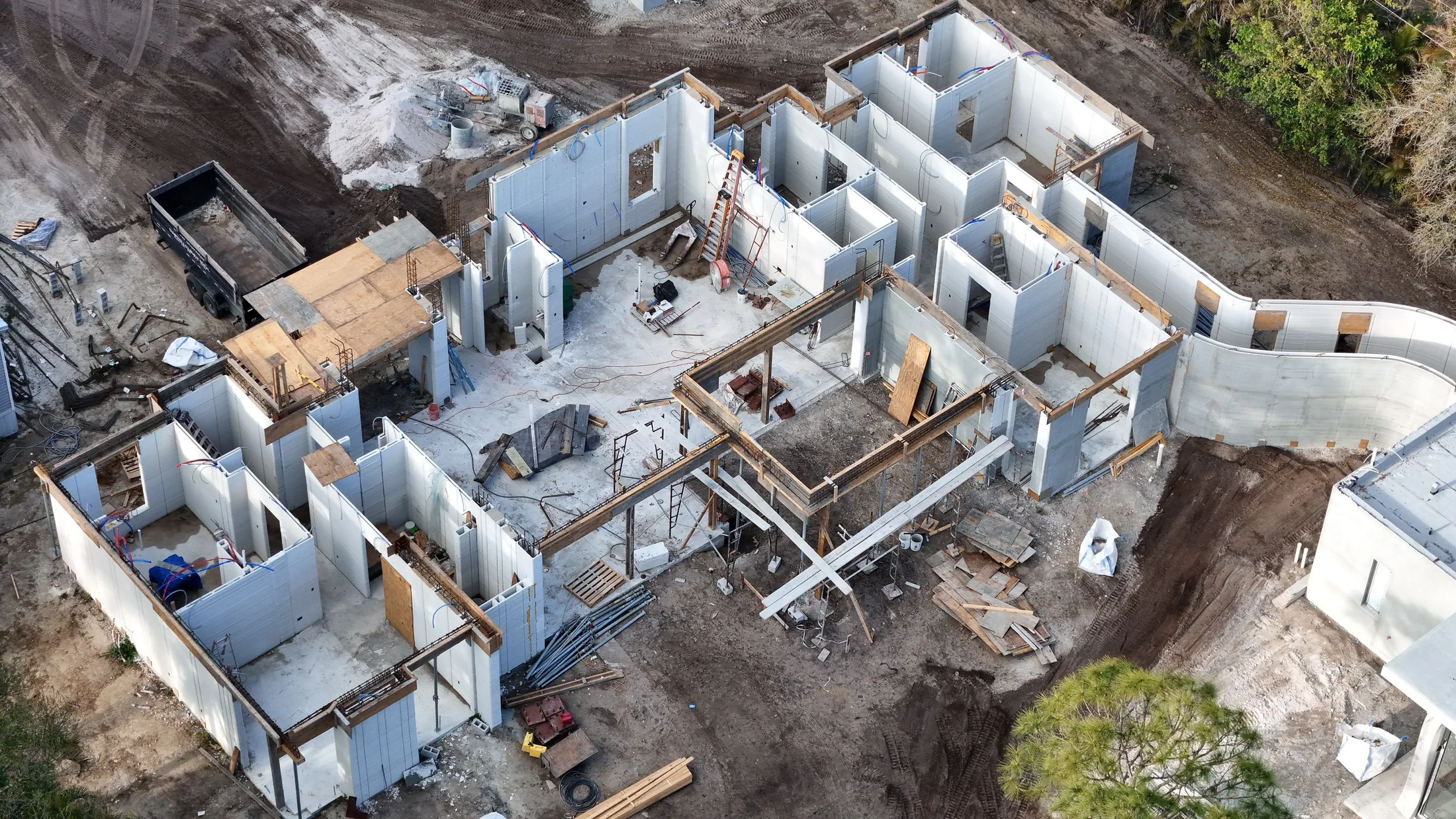 Aerial view of 3DCP structure under construction