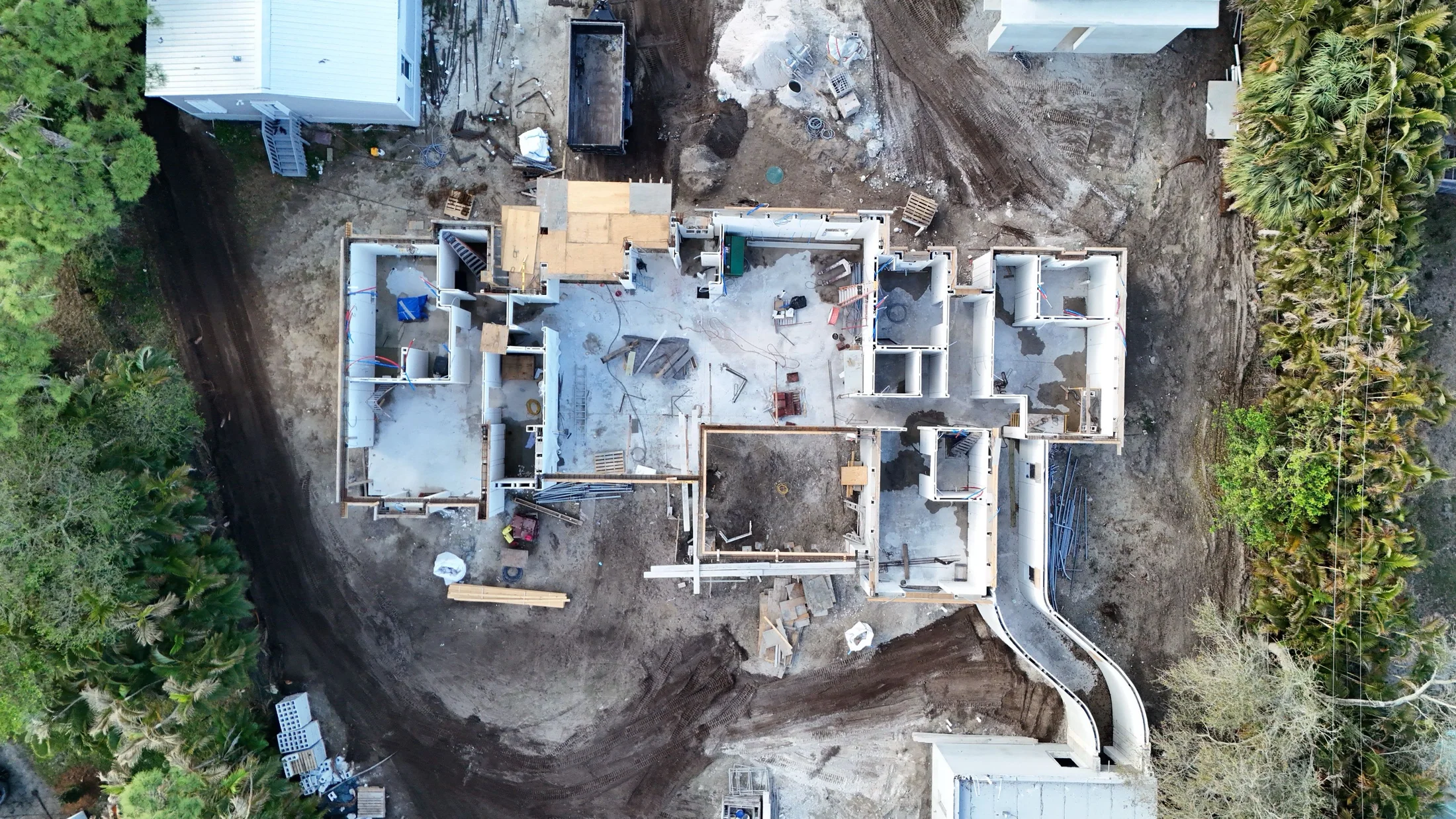 Aerial perspective of build progress